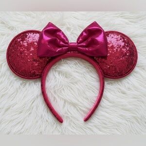 Disney Minnie Mouse Bow Sequin Ear Headband for Adults Magenta Vibrant Pink